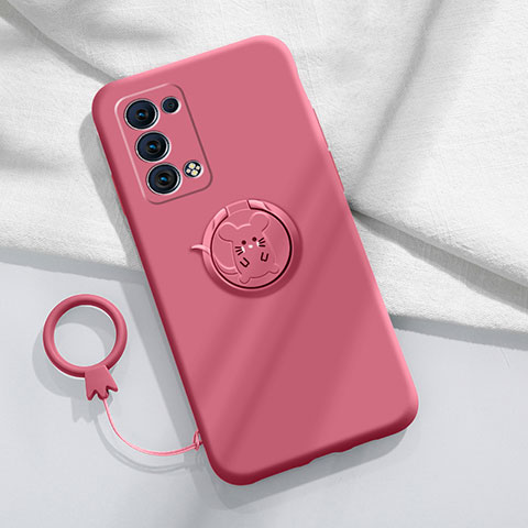 Coque Ultra Fine Silicone Souple Housse Etui avec Support Bague Anneau Aimante Magnetique pour Oppo Reno6 Pro 5G Rouge