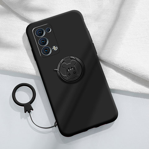 Coque Ultra Fine Silicone Souple Housse Etui avec Support Bague Anneau Aimante Magnetique pour Oppo Reno6 Pro+ Plus 5G Noir