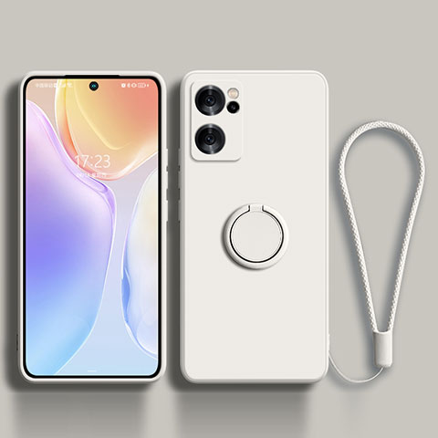 Coque Ultra Fine Silicone Souple Housse Etui avec Support Bague Anneau Aimante Magnetique pour Oppo Reno7 SE 5G Blanc