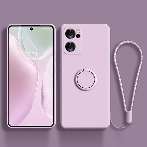 Coque Ultra Fine Silicone Souple Housse Etui avec Support Bague Anneau Aimante Magnetique pour Oppo Reno7 SE 5G Violet Clair