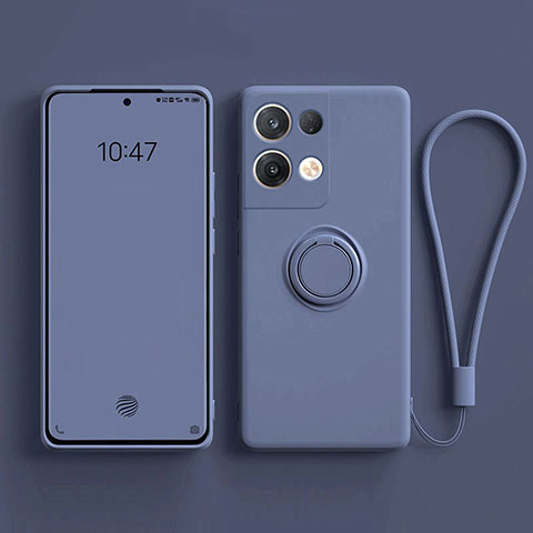 Coque Ultra Fine Silicone Souple Housse Etui avec Support Bague Anneau Aimante Magnetique pour Oppo Reno8 5G Gris Lavende