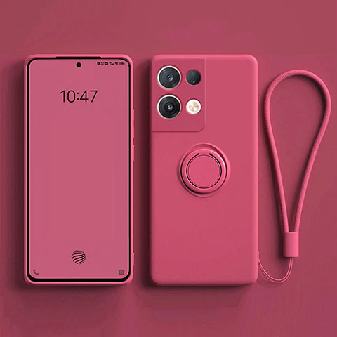 Coque Ultra Fine Silicone Souple Housse Etui avec Support Bague Anneau Aimante Magnetique pour Oppo Reno8 5G Rose Rouge