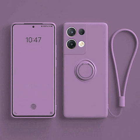 Coque Ultra Fine Silicone Souple Housse Etui avec Support Bague Anneau Aimante Magnetique pour Oppo Reno8 Pro+ Plus 5G Violet