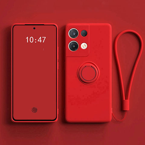 Coque Ultra Fine Silicone Souple Housse Etui avec Support Bague Anneau Aimante Magnetique pour Oppo Reno9 5G Rouge