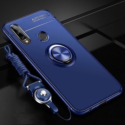 Coque Ultra Fine Silicone Souple Housse Etui avec Support Bague Anneau Aimante Magnetique pour Samsung Galaxy A20s Bleu