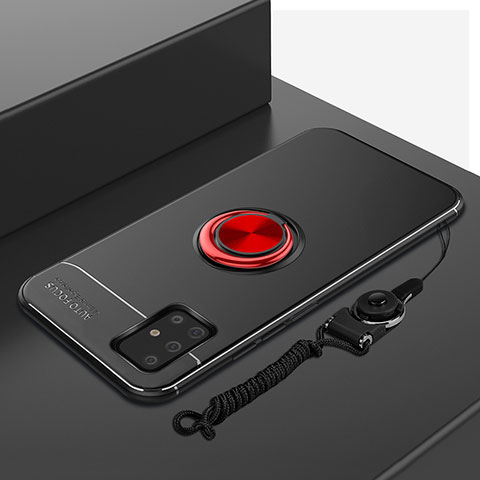Coque Ultra Fine Silicone Souple Housse Etui avec Support Bague Anneau Aimante Magnetique pour Samsung Galaxy A71 4G A715 Rouge et Noir