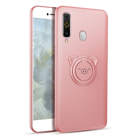 Coque Ultra Fine Silicone Souple Housse Etui avec Support Bague Anneau Aimante Magnetique pour Samsung Galaxy A8s SM-G8870 Or Rose