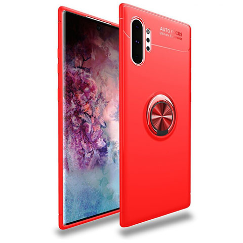 Coque Ultra Fine Silicone Souple Housse Etui avec Support Bague Anneau Aimante Magnetique pour Samsung Galaxy Note 10 Plus 5G Rouge