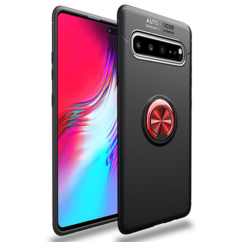 Coque Ultra Fine Silicone Souple Housse Etui avec Support Bague Anneau Aimante Magnetique pour Samsung Galaxy S10 5G SM-G977B Rouge et Noir