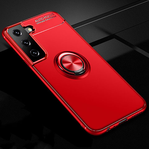 Coque Ultra Fine Silicone Souple Housse Etui avec Support Bague Anneau Aimante Magnetique pour Samsung Galaxy S21 5G Rouge