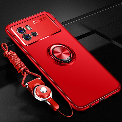 Coque Ultra Fine Silicone Souple Housse Etui avec Support Bague Anneau Aimante Magnetique pour Vivo iQOO 9 Pro 5G Rouge