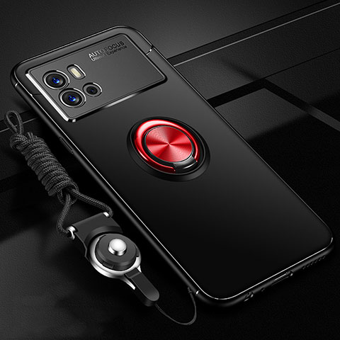 Coque Ultra Fine Silicone Souple Housse Etui avec Support Bague Anneau Aimante Magnetique pour Vivo iQOO 9 Pro 5G Rouge et Noir