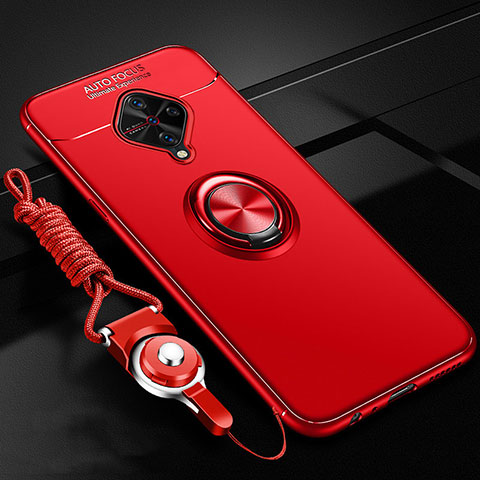 Coque Ultra Fine Silicone Souple Housse Etui avec Support Bague Anneau Aimante Magnetique pour Vivo S1 Pro Rouge