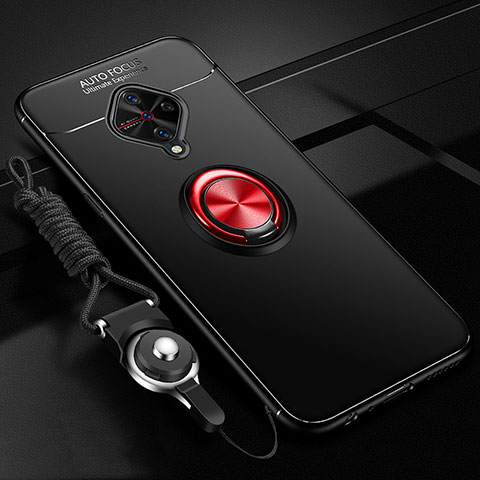 Coque Ultra Fine Silicone Souple Housse Etui avec Support Bague Anneau Aimante Magnetique pour Vivo S1 Pro Rouge et Noir