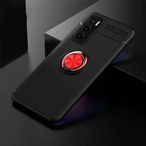 Coque Ultra Fine Silicone Souple Housse Etui avec Support Bague Anneau Aimante Magnetique pour Vivo V20 SE Rouge et Noir