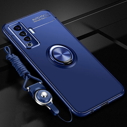 Coque Ultra Fine Silicone Souple Housse Etui avec Support Bague Anneau Aimante Magnetique pour Vivo X50 5G Bleu