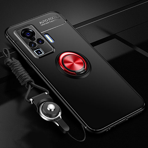 Coque Ultra Fine Silicone Souple Housse Etui avec Support Bague Anneau Aimante Magnetique pour Vivo X50 Pro 5G Rouge et Noir