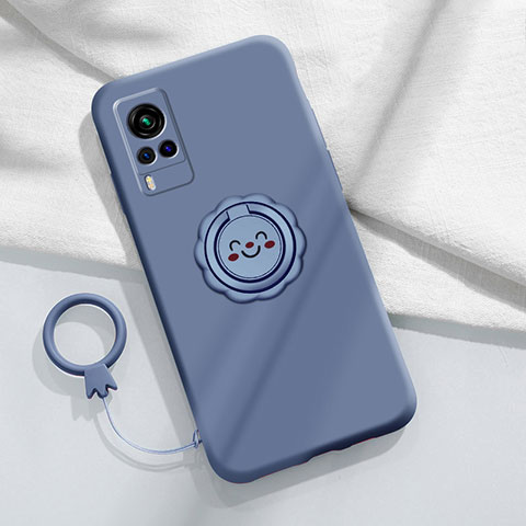 Coque Ultra Fine Silicone Souple Housse Etui avec Support Bague Anneau Aimante Magnetique pour Vivo X60 5G Gris Lavende