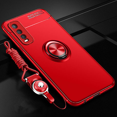 Coque Ultra Fine Silicone Souple Housse Etui avec Support Bague Anneau Aimante Magnetique pour Vivo Y20 Rouge