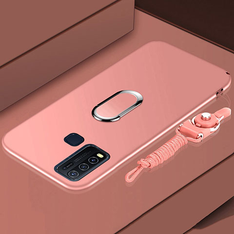 Coque Ultra Fine Silicone Souple Housse Etui avec Support Bague Anneau Aimante Magnetique pour Vivo Y50 Or Rose