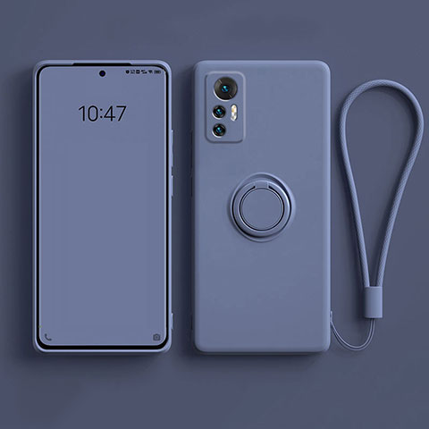 Coque Ultra Fine Silicone Souple Housse Etui avec Support Bague Anneau Aimante Magnetique pour Xiaomi Mi 12 Pro 5G Gris Lavende