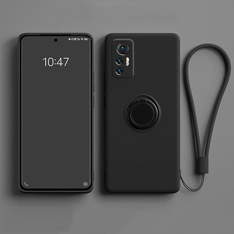 Coque Ultra Fine Silicone Souple Housse Etui avec Support Bague Anneau Aimante Magnetique pour Xiaomi Mi 12 Pro 5G Noir