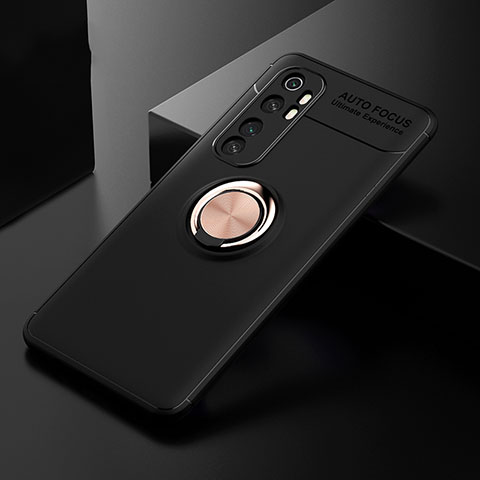 Coque Ultra Fine Silicone Souple Housse Etui avec Support Bague Anneau Aimante Magnetique pour Xiaomi Mi Note 10 Lite Or et Noir