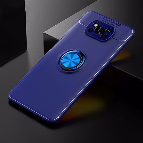 Coque Ultra Fine Silicone Souple Housse Etui avec Support Bague Anneau Aimante Magnetique pour Xiaomi Poco X3 Pro Bleu