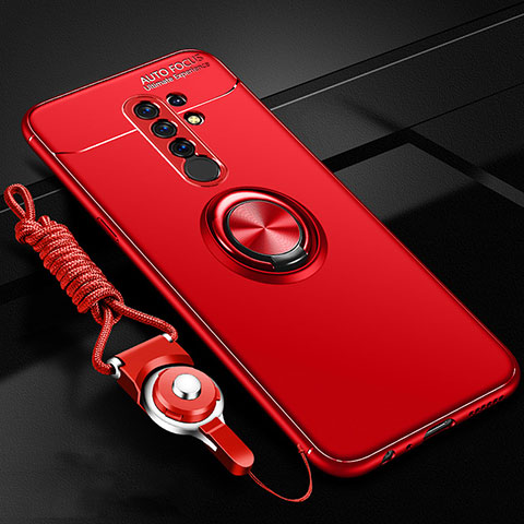 Coque Ultra Fine Silicone Souple Housse Etui avec Support Bague Anneau Aimante Magnetique pour Xiaomi Redmi 9 Prime India Rouge