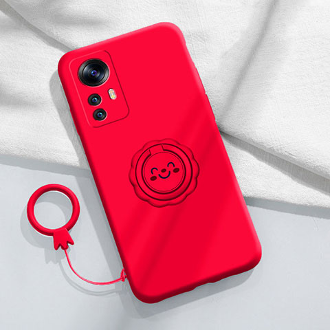 Coque Ultra Fine Silicone Souple Housse Etui avec Support Bague Anneau Aimante Magnetique pour Xiaomi Redmi K50 Ultra 5G Rouge