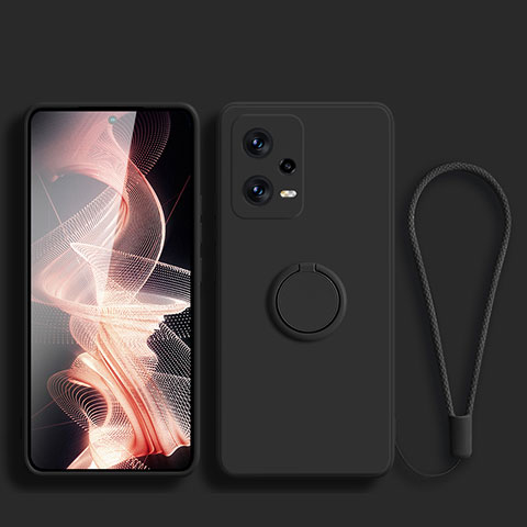 Coque Ultra Fine Silicone Souple Housse Etui avec Support Bague Anneau Aimante Magnetique pour Xiaomi Redmi Note 12 Pro+ Plus 5G Noir