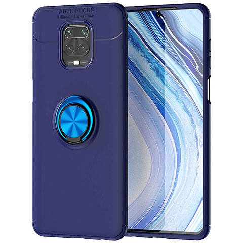 Coque Ultra Fine Silicone Souple Housse Etui avec Support Bague Anneau Aimante Magnetique pour Xiaomi Redmi Note 9 Pro Max Bleu