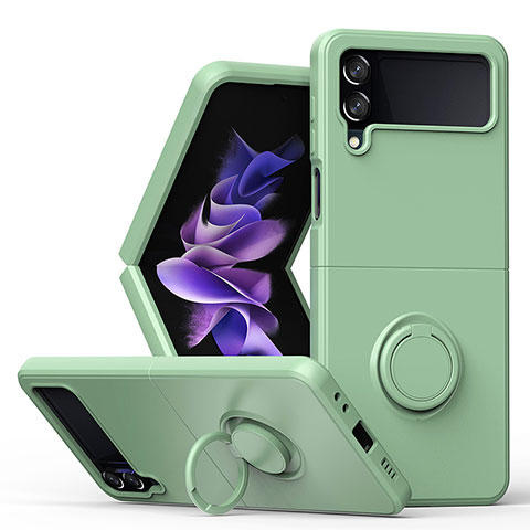 Coque Ultra Fine Silicone Souple Housse Etui avec Support Bague Anneau Aimante Magnetique QW1 pour Samsung Galaxy Z Flip4 5G Pastel Vert