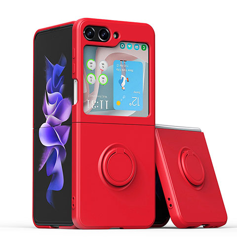 Coque Ultra Fine Silicone Souple Housse Etui avec Support Bague Anneau Aimante Magnetique QW1 pour Samsung Galaxy Z Flip5 5G Rouge