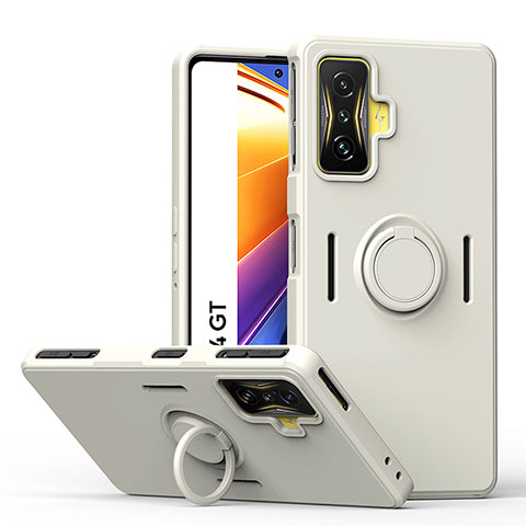 Coque Ultra Fine Silicone Souple Housse Etui avec Support Bague Anneau Aimante Magnetique QW1 pour Xiaomi Poco F4 GT 5G Blanc