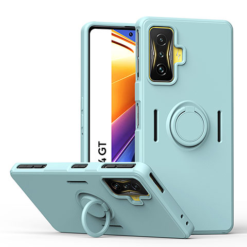 Coque Ultra Fine Silicone Souple Housse Etui avec Support Bague Anneau Aimante Magnetique QW1 pour Xiaomi Poco F4 GT 5G Bleu Clair