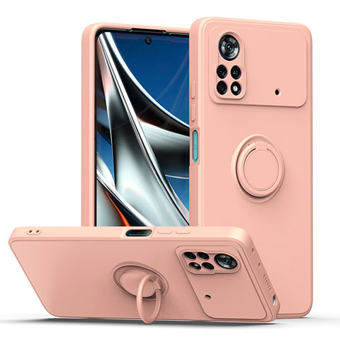 Coque Ultra Fine Silicone Souple Housse Etui avec Support Bague Anneau Aimante Magnetique QW1 pour Xiaomi Poco X4 Pro 5G Rose