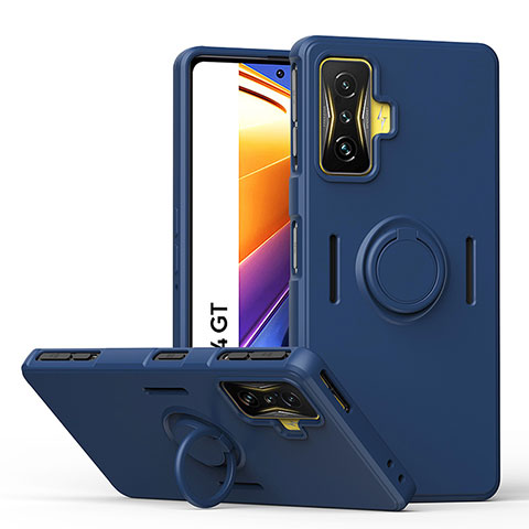 Coque Ultra Fine Silicone Souple Housse Etui avec Support Bague Anneau Aimante Magnetique QW1 pour Xiaomi Redmi K50 Gaming 5G Bleu