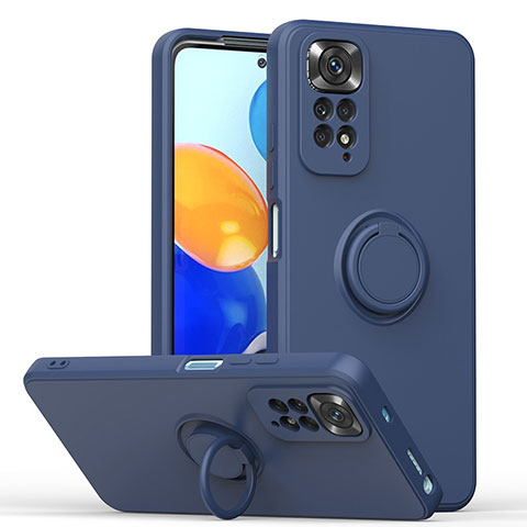 Coque Ultra Fine Silicone Souple Housse Etui avec Support Bague Anneau Aimante Magnetique QW1 pour Xiaomi Redmi Note 11 4G (2022) Bleu