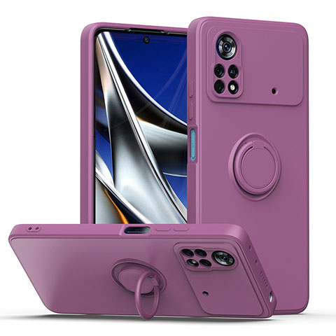 Coque Ultra Fine Silicone Souple Housse Etui avec Support Bague Anneau Aimante Magnetique QW1 pour Xiaomi Redmi Note 11E Pro 5G Violet