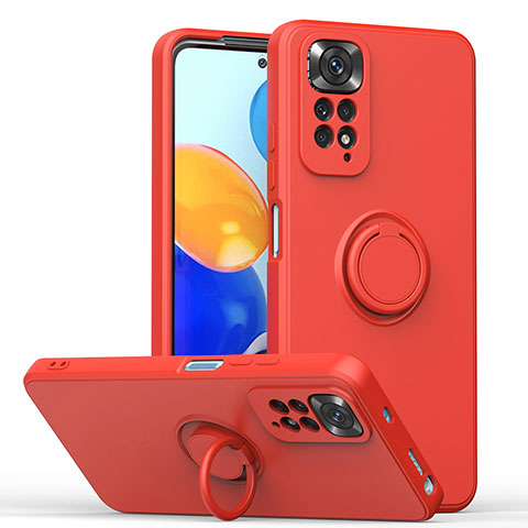 Coque Ultra Fine Silicone Souple Housse Etui avec Support Bague Anneau Aimante Magnetique QW1 pour Xiaomi Redmi Note 11S 4G Rouge