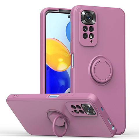 Coque Ultra Fine Silicone Souple Housse Etui avec Support Bague Anneau Aimante Magnetique QW1 pour Xiaomi Redmi Note 11S 4G Violet