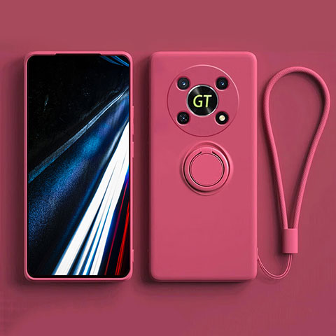 Coque Ultra Fine Silicone Souple Housse Etui avec Support Bague Anneau Aimante Magnetique S01 pour Huawei Honor Magic4 Lite 5G Rose Rouge