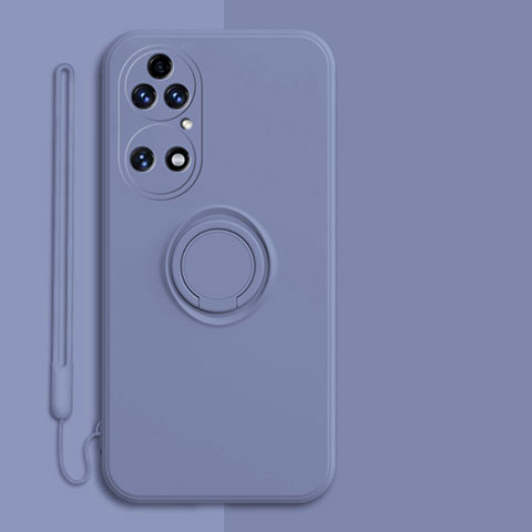 Coque Ultra Fine Silicone Souple Housse Etui avec Support Bague Anneau Aimante Magnetique S01 pour Huawei P50 Pro Gris Lavende