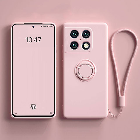 Coque Ultra Fine Silicone Souple Housse Etui avec Support Bague Anneau Aimante Magnetique S01 pour OnePlus 10 Pro 5G Rose