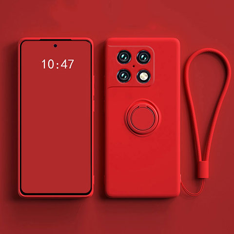 Coque Ultra Fine Silicone Souple Housse Etui avec Support Bague Anneau Aimante Magnetique S01 pour OnePlus 10 Pro 5G Rouge