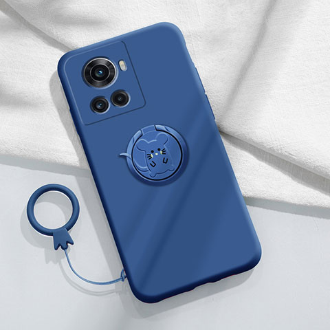 Coque Ultra Fine Silicone Souple Housse Etui avec Support Bague Anneau Aimante Magnetique S01 pour OnePlus 10R 5G Bleu