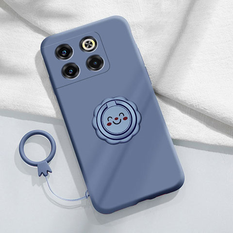 Coque Ultra Fine Silicone Souple Housse Etui avec Support Bague Anneau Aimante Magnetique S01 pour OnePlus 10T 5G Gris Lavende