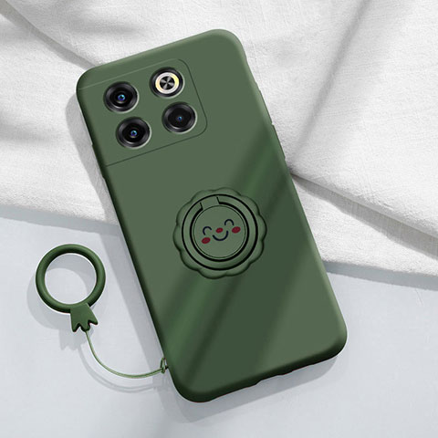 Coque Ultra Fine Silicone Souple Housse Etui avec Support Bague Anneau Aimante Magnetique S01 pour OnePlus 10T 5G Vert Nuit