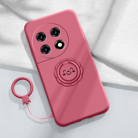 Coque Ultra Fine Silicone Souple Housse Etui avec Support Bague Anneau Aimante Magnetique S01 pour OnePlus 11R 5G Rose Rouge